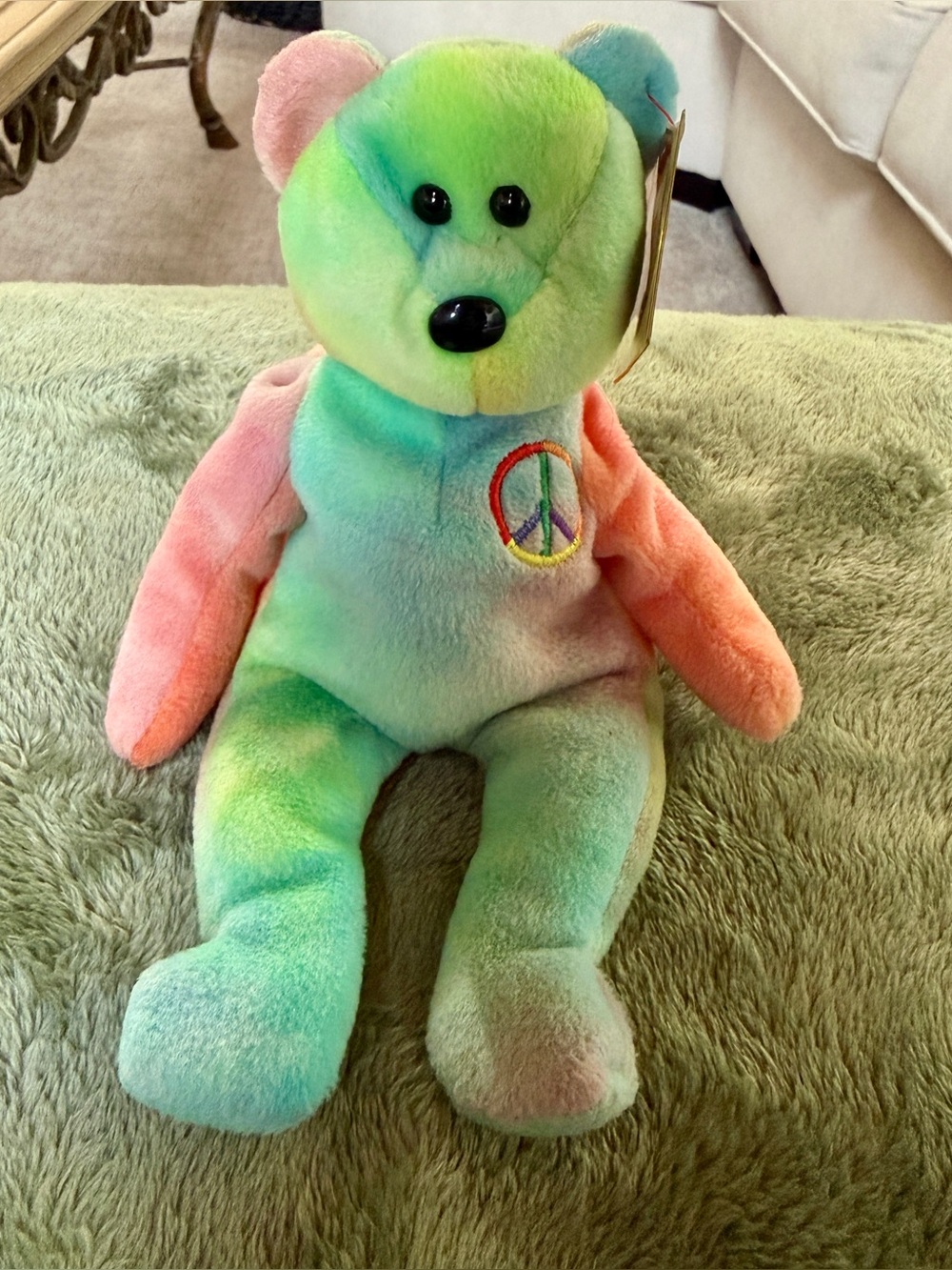 VINTAGE TY BEANIE BABY PEACE BEAR PVC PELLETS PASTEL